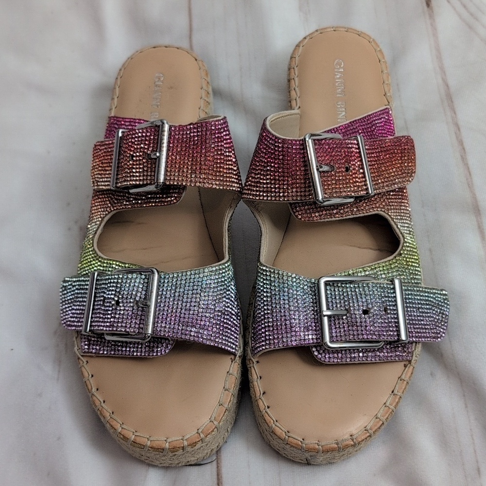 Gianni Bini Rainbow Studded Jeweled Two Strap Buckle Sandals Size 10 Summer